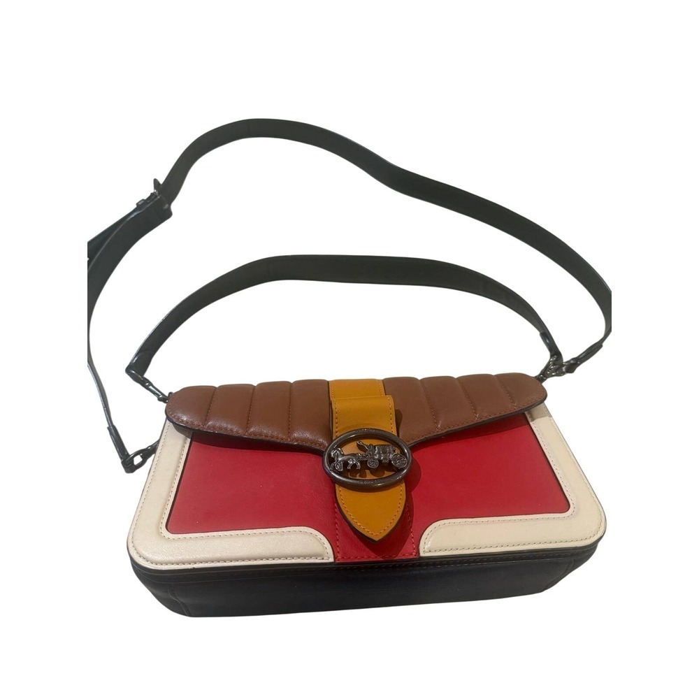 Coach Jade Colorblock Leather Shoulder Bag Crossbody Red Brown Navy 91070